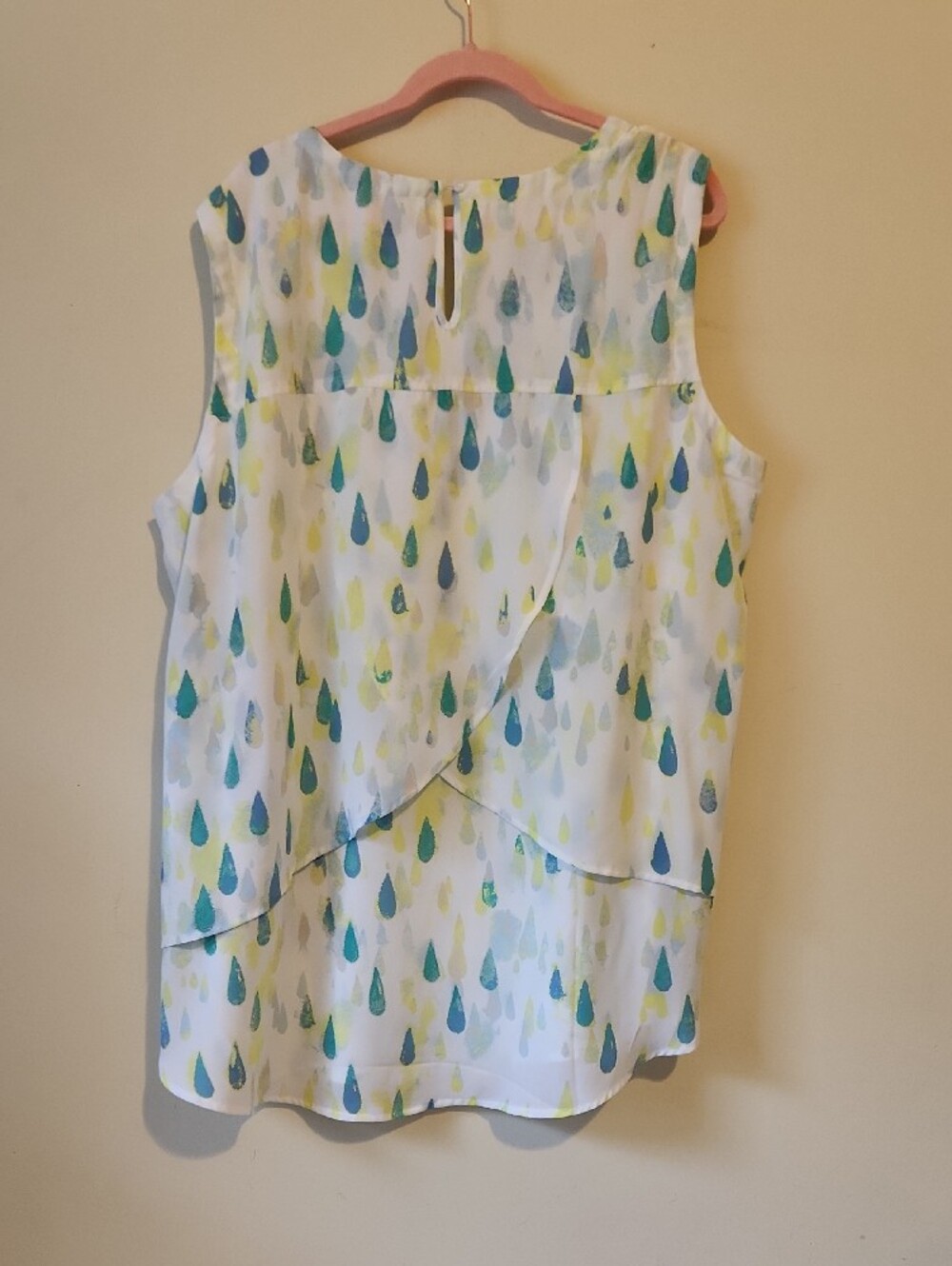 Melissa McCarthy White Chiffon Tank: Blue, Green & Yellow Teardrop Print 3x - Picture 5 of 6